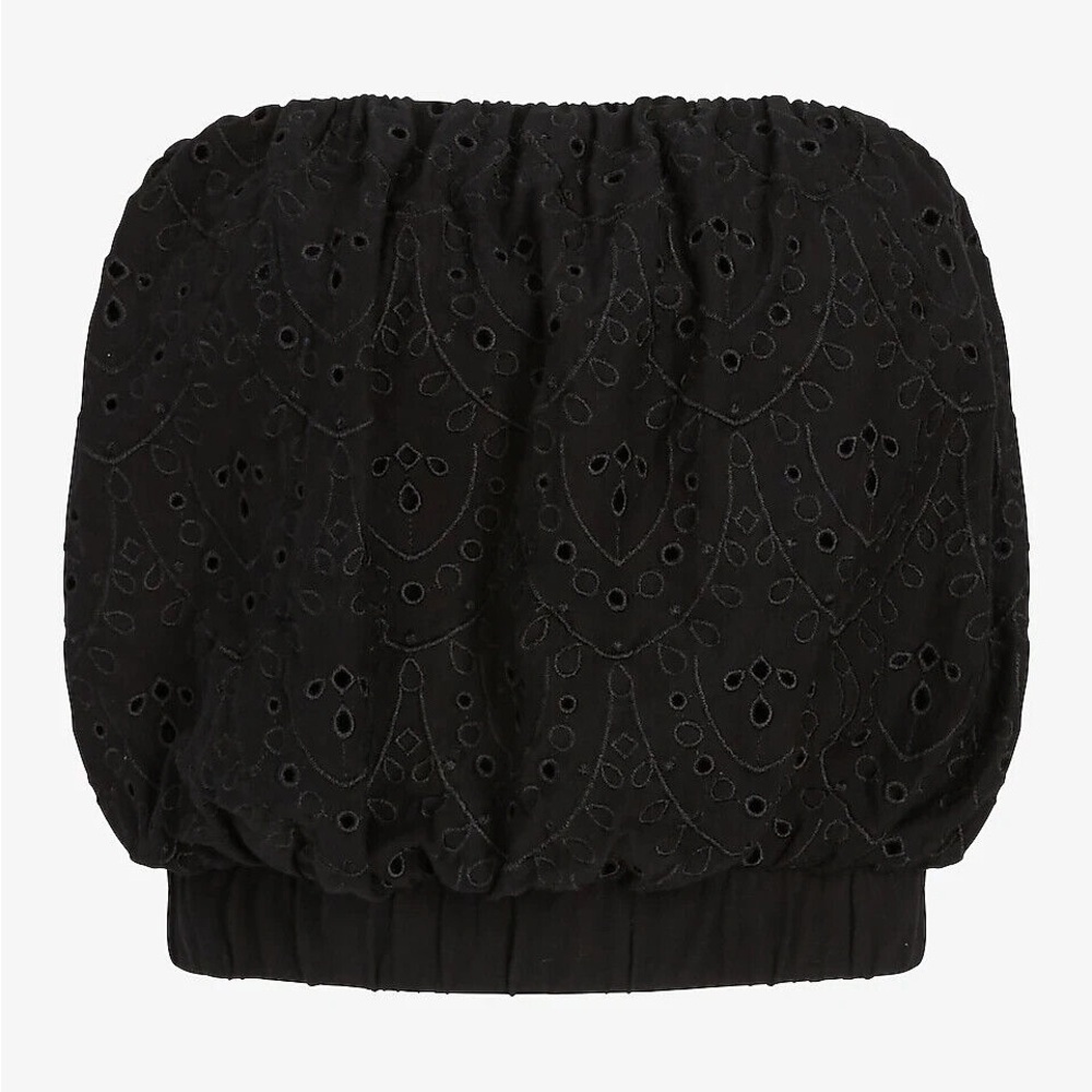 Express Black Eyelet Off-Shoulder bubble Top